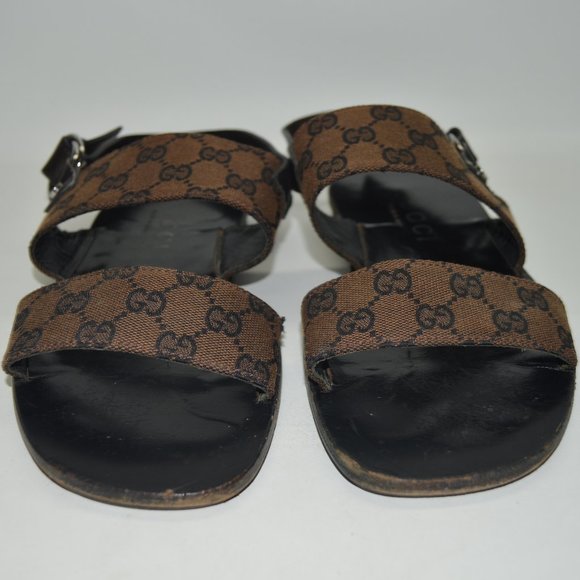 Gucci Brown and Black Monogram Sandals - Picture 3 of 14